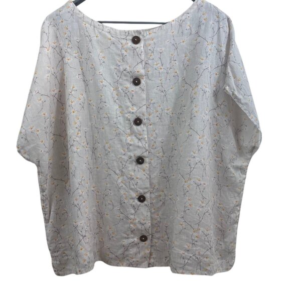 Cynthia Rowley Floral XL Linen Blouse - Picture 2 of 8